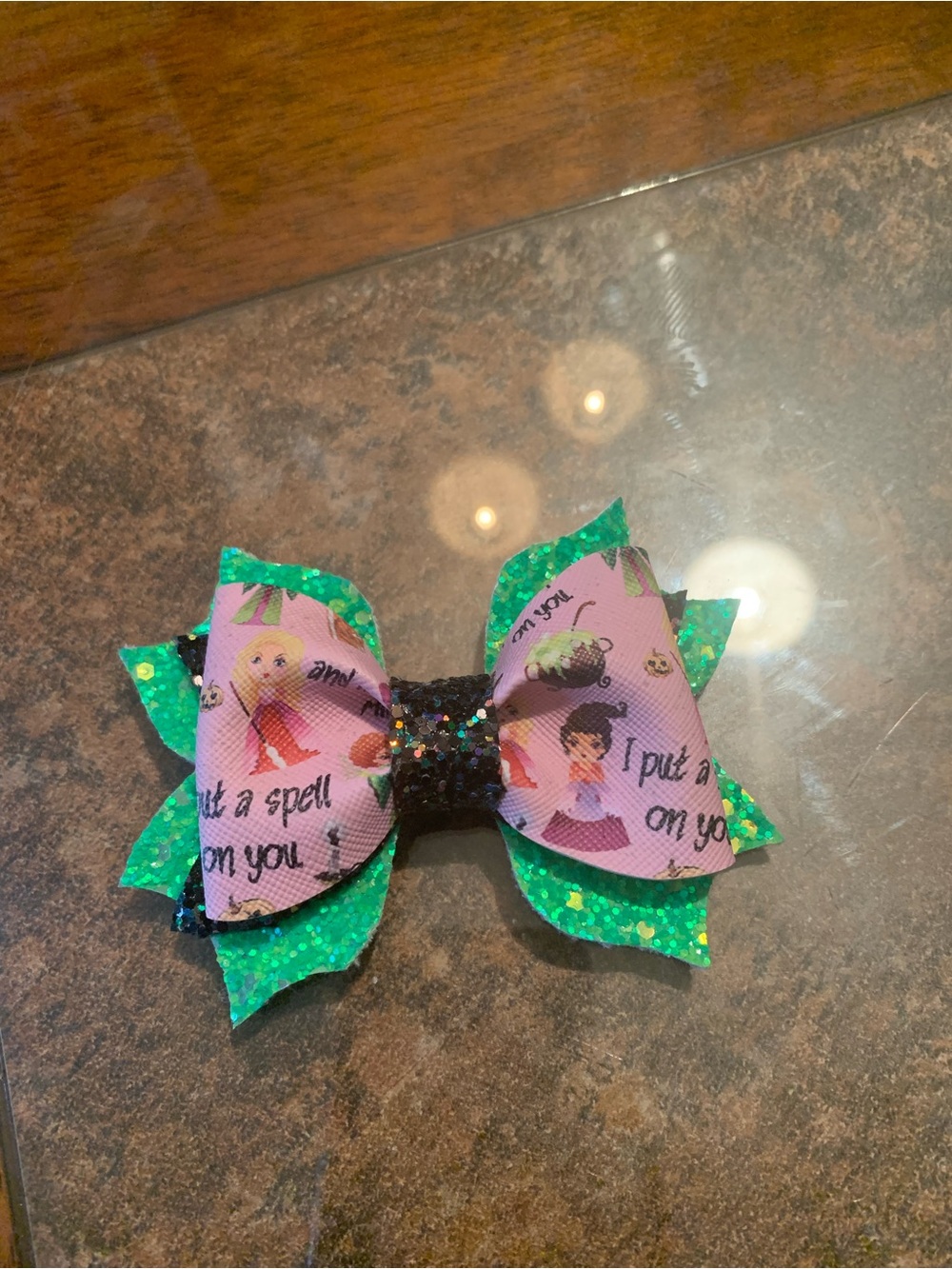 Girls’ Hocus Pocus handmade hair bow with glitter accents